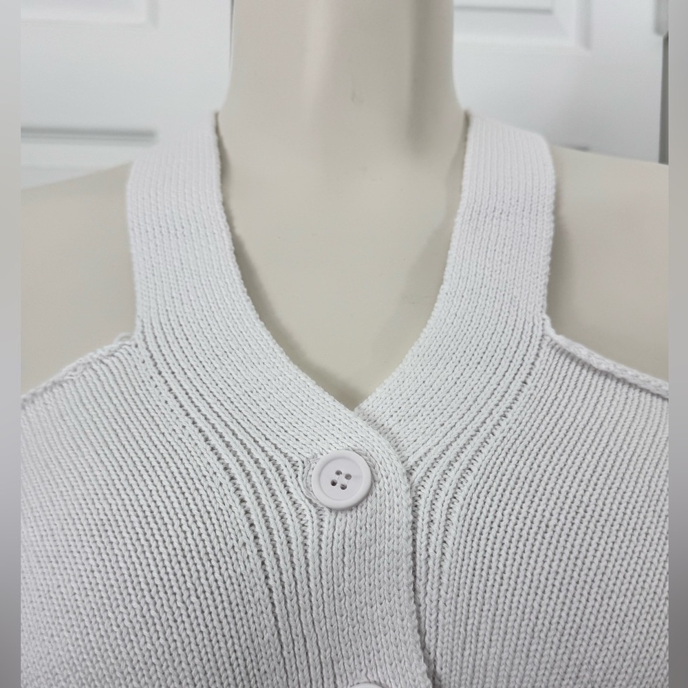 525 America Off Shoulder Button Front Cotton Sweater White Large NWT - Picture 3 of 10